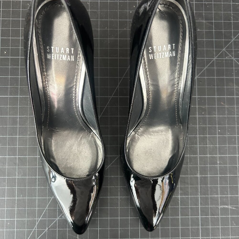 Stuart Weitzman, black leather power pumps